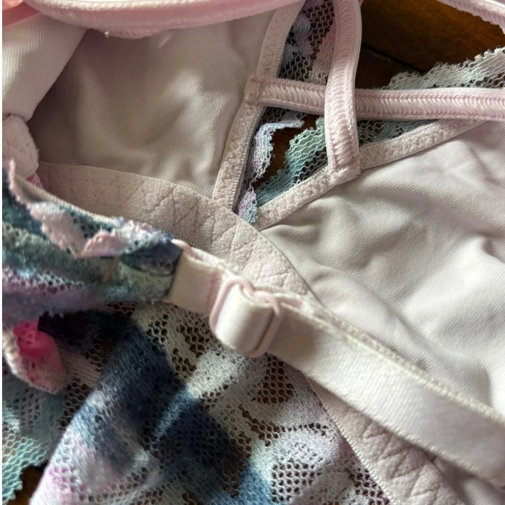 Victorias‎ Secret PINK Lace Halter Bralette Tie Dye Pink Blue XS